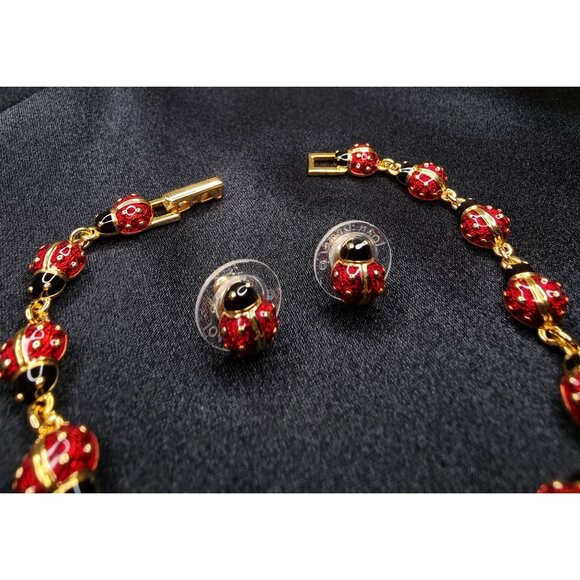 Vintage Joan Rivers Signed Ladybug Bracelet & Earrings Set Classic - Picture 5 of 6